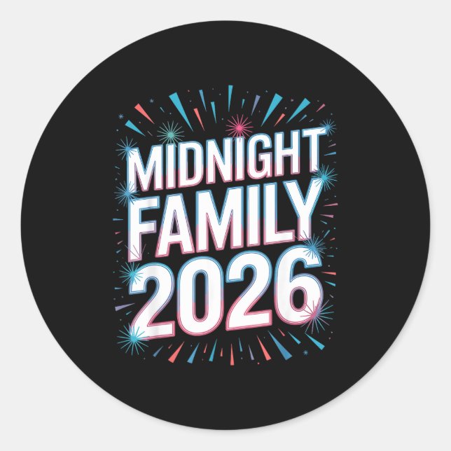 Pegatina Redonda Midnight Family 2026 Fireworks Countdown Unity Spa (Anverso)