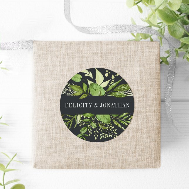 Pegatina Redonda Midnight Garden | Boda Botánico Verde (Subido por el creador)