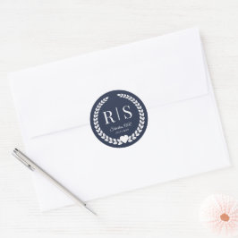 Pegatina Redonda Midnight Navy Blue Wedding Monogram Initials