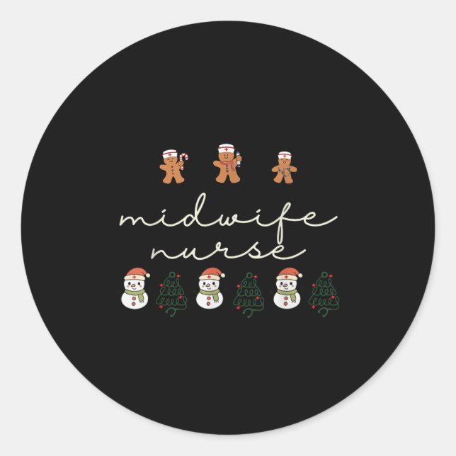 Pegatina Redonda Midwife Nurse Christmas Gingerbread Nicu Hostal Pa (Anverso)