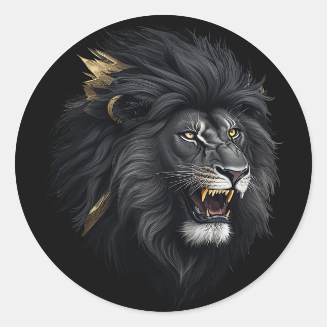 Pegatina Redonda Miedo, el león negro (Anverso)