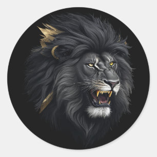 Pegatina Redonda Miedo, el león negro