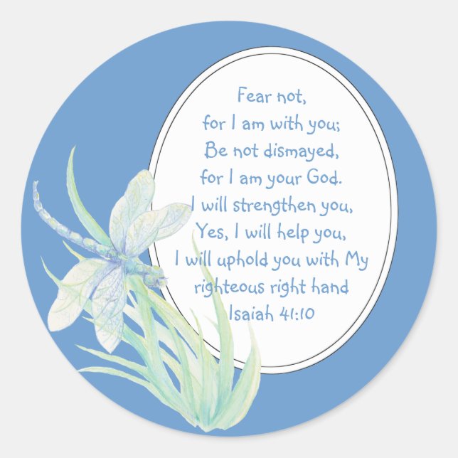 Pegatina Redonda Miedo No, Isaiah Scripting Dragonfly Azul, Verde (Anverso)