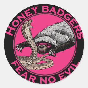 Pegatina Redonda Miedo No Mal Pink Honey Badger Animal Art