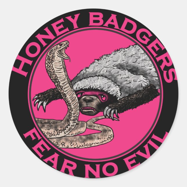 Pegatina Redonda Miedo No Mal Pink Honey Badger Animal Art (Anverso)