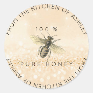 Pegatina Redonda Miel 100 % Casera Del Purpurina De Cocina