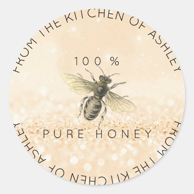 Pegatina Redonda Miel 100 % Casera Del Purpurina De Cocina (Anverso)