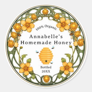 Pegatina Redonda Miel casera Art Nouveau