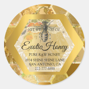 Pegatina Redonda Miel cruda Jar Honeybee Honeycomb Apiary Organi