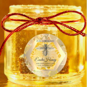 Pegatina Redonda Miel cruda Jar Honeybee Honeycomb Apie