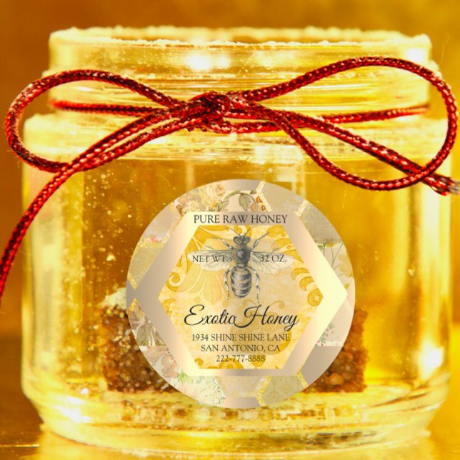 Pegatina Redonda Miel cruda Jar Honeybee Honeycomb Apie (Raw Honey Jar Honeybee Honeycomb Bee Apiary Classic Round Sticker)