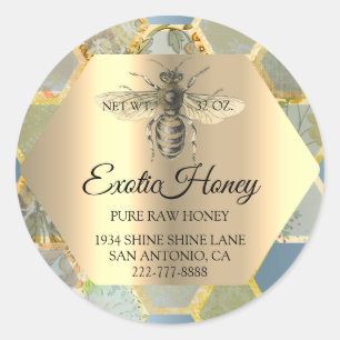 Pegatina Redonda Miel cruda Jar Honeybee Honeycomb Oro Apiario 1