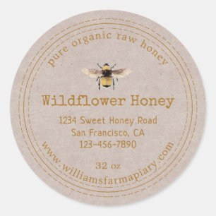Pegatina Redonda Miel de abeja silvestre Kraft Apiario