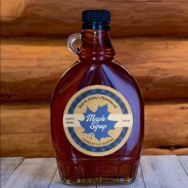 Pegatina Redonda Miel de Arce Hoja Azul de Plaid Kraft Búfalo