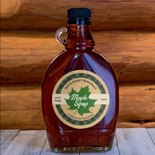 Pegatina Redonda Miel de Arce Hoja Verde Plaid Búfalo Kraft