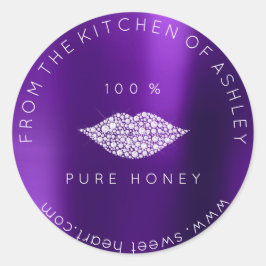 Pegatina Redonda Miel del 100 % casera de los labios de ciruelas de