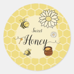 Pegatina Redonda Miel Dulce Abeja Pequeña Linda