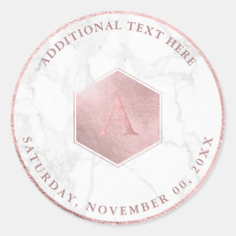 Pegatina Redonda Miel falsa de oro rosa, Monograma A-Z