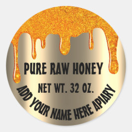Pegatina Redonda Miel Jar Honeybee Honeycomb. Oro de las golosinas 