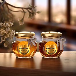 Pegatina Redonda Miel Jar Honeybee Honeycomb. Oro en las gotas de o