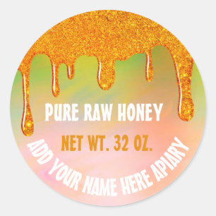 Pegatina Redonda Miel Jar Honeybee Honeycomb. Perforaciones aéreas