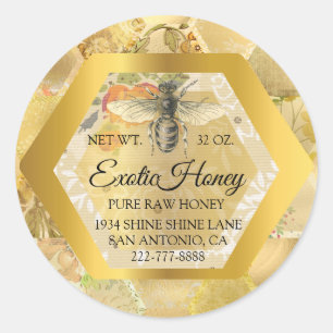 Pegatina Redonda Miel orgánica Jar Honeybee Honeycomb Apiary Golden