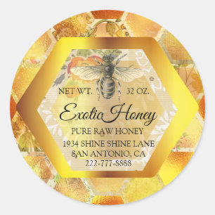 Pegatina Redonda Miel orgánica Jar Honeybee Honeycomb Apiary Modern