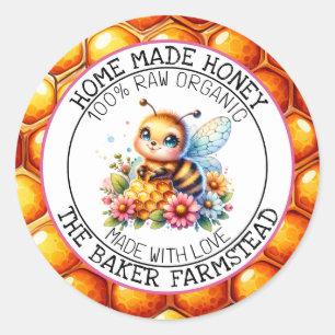Pegatina Redonda Miel orgánica pura cruda hecha con láminas de amor