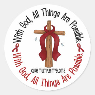 Pegatina Redonda Mieloma múltiple CON la CRUZ 1 de DIOS