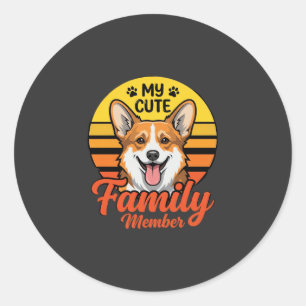 Pegatina Redonda Miembro de la familia Corgi adorable Amante de los