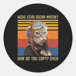 Pegatina Redonda Mike Echo Oscar Whisky Cómo Copias - Vintage C