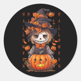 Pegatina Redonda Mike, el espantapájaros de Halloween