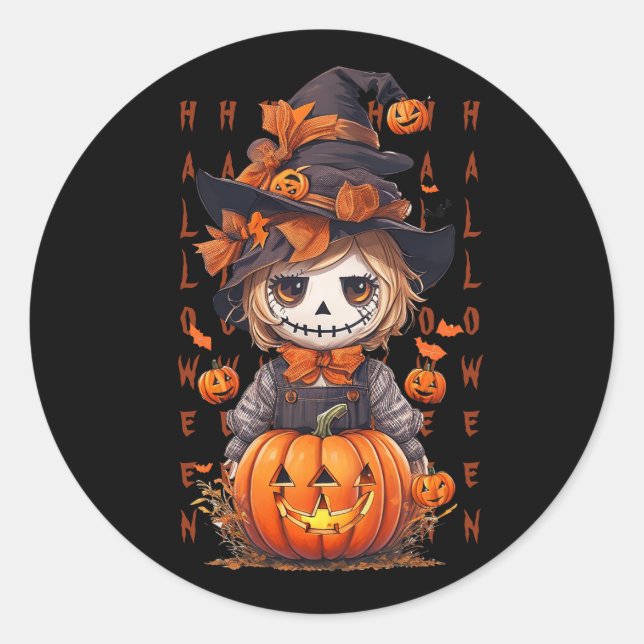 Pegatina Redonda Mike, el espantapájaros de Halloween (Anverso)