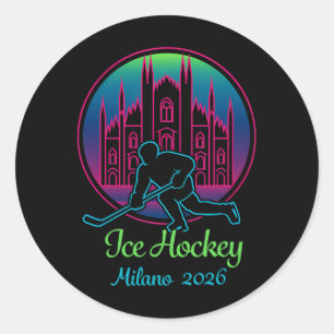 Pegatina Redonda Milan 2026 Hockey sobre hielo Invierno 2026 y Duom