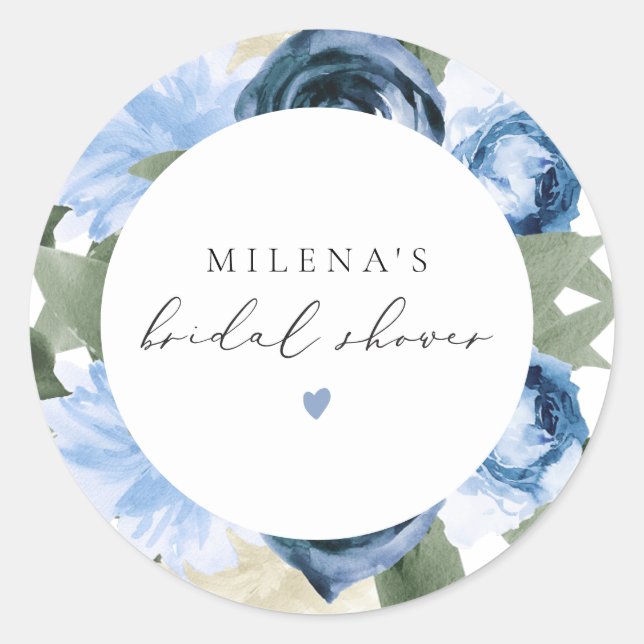 Pegatina Redonda MILENA Something Blue Floral Bridal Shower (Anverso)