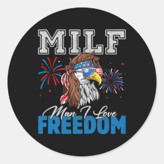 Pegatina Redonda Milf Man I Love Freedom Eagle Funny Patriotic 4