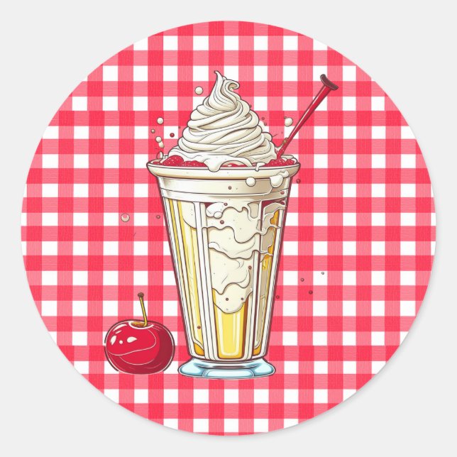 Pegatina Redonda Milkshake de vainilla con cerezas rojas (Anverso)
