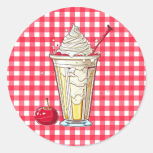 Pegatina Redonda Milkshake de vainilla con cerezas rojas