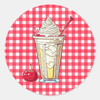 Pegatina Redonda Milkshake de vainilla con cerezas rojas