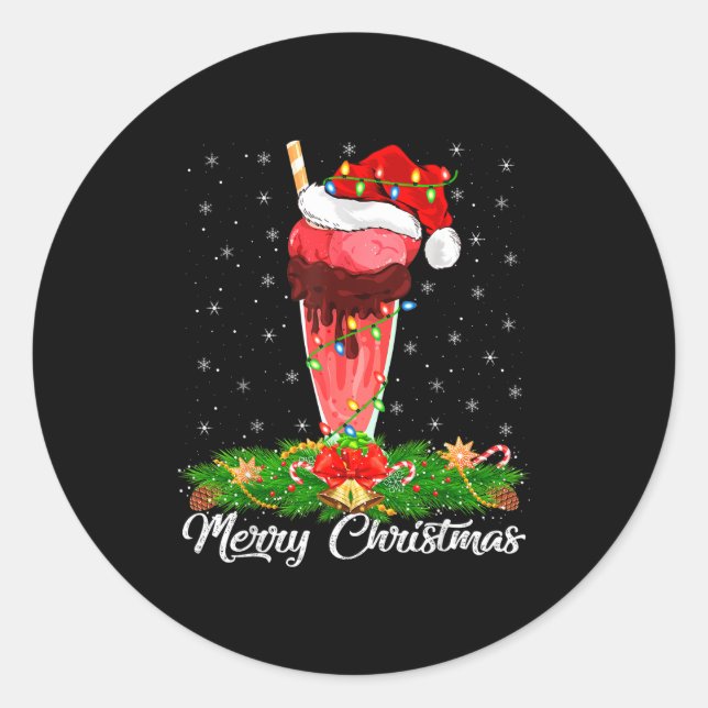 Pegatina Redonda Milkshake Lover Matching Santa Hat Milkshake Chris (Anverso)