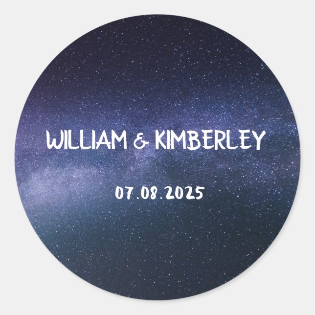 Pegatina Redonda Milky Way Stars Sky Galaxy Elegant Wedding Classic (Anverso)