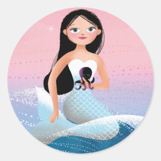 Pegatina Redonda Milla, el ilustracion de la sirena
