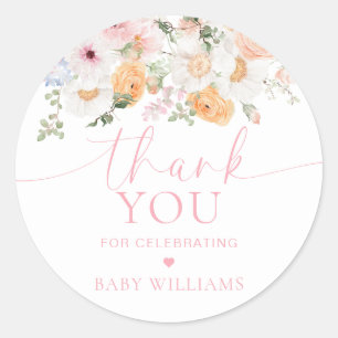Pegatina Redonda Millie Floral Baby Shower Gracias Por Favor