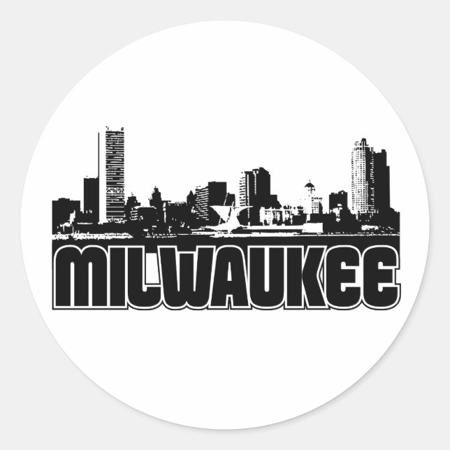 Pegatina Redonda Milwaukee Skyline (Anverso)