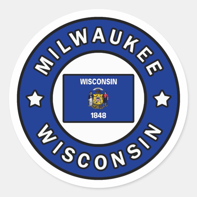 Pegatina Redonda Milwaukee Wisconsin (Anverso)