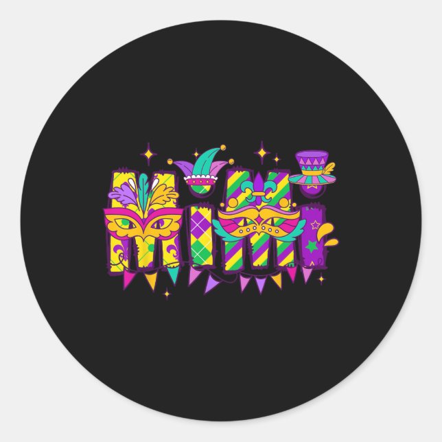 Pegatina Redonda Mimi Bundle Mardi Gras Familia Feliz Mardi Gras (Anverso)
