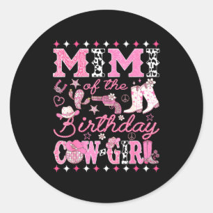 Pegatina Redonda Mimi de la vaquera del cumpleaños Nk Rodeo Western