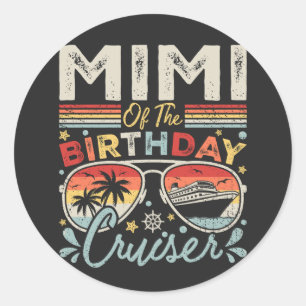 Pegatina Redonda Mimi de las vacaciones de crucero de cumpleaños