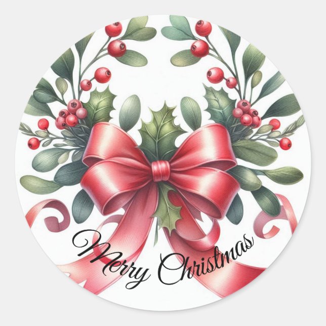 Pegatina Redonda Mimletocolor de agua elegante Feliz Navidad (Anverso)