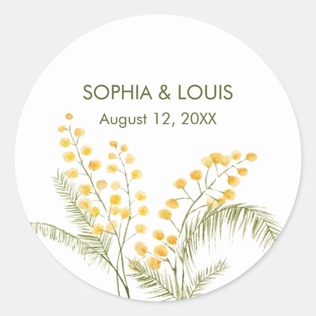 Pegatina Redonda Mimosa flor boda romántico (Anverso)